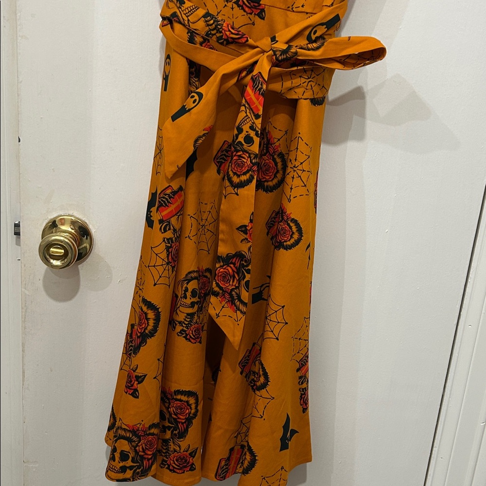 Orange Printed Women's Dress Halloween skeleton never worn size XL - Picture 3 of 8